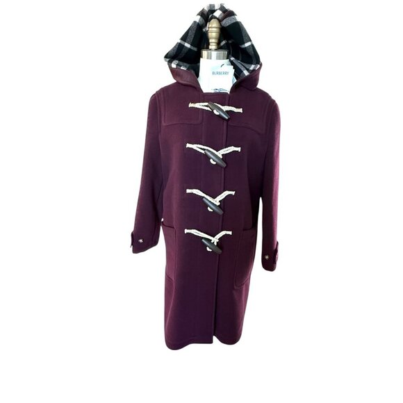 Burberry Belfield Women’s Wine Red Merino Wool Hooded Overcoat, All sizes - Picture 11 of 16